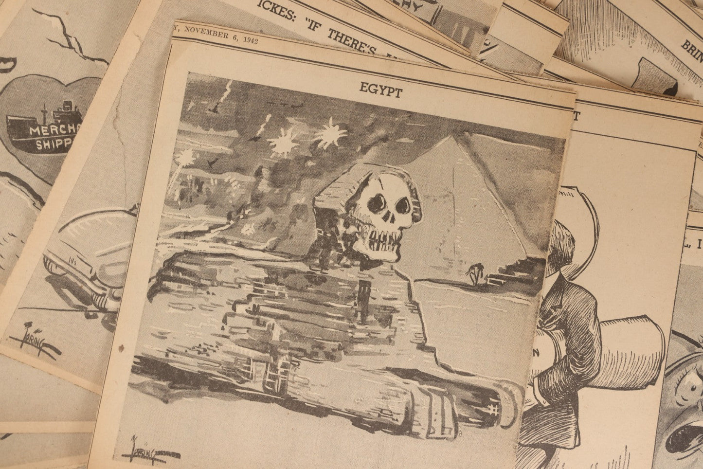 Lot 164 - Grouping Of 200+ Vintage World War Two Newspaper Comic Strips, Providence, Rhode Island, 1942–1944, Featuring Axis Powers, Hitler, Domestic Politics, And Wartime Culture, By Henderson, Halladay, And Others