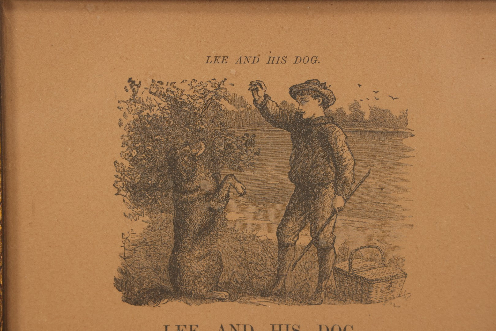 Lot 172 - Antique Print Of "Lee And His Dog" With Accompanying Poem, Depicting Boy Holding Treat For Dog, In Frame, 7-3/4" x 7-3/4"
