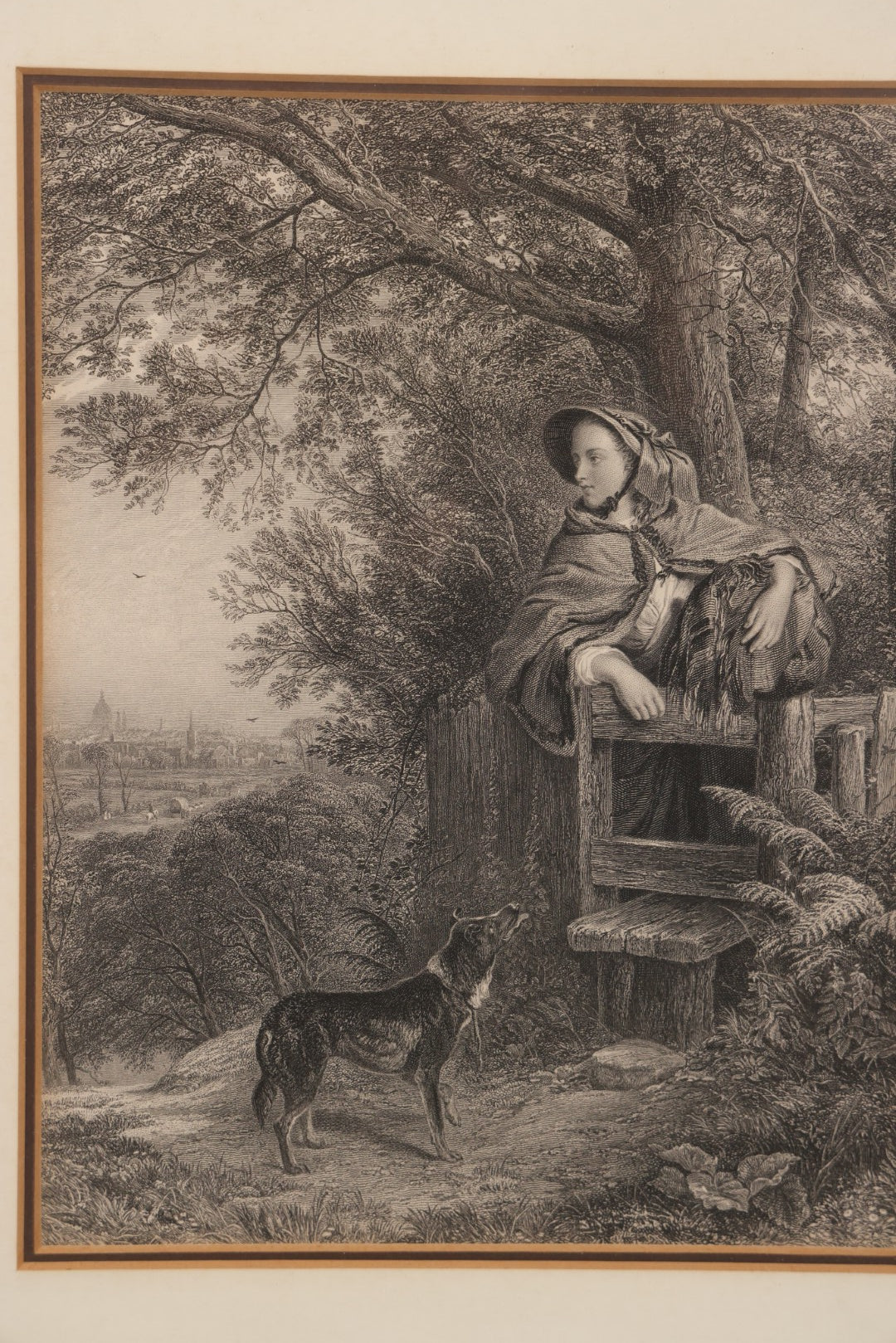 Lot 177 - Antique Print, “A Dream Of The Future,” Depicting Girl And Her Dog, After William Frith, Edmund Ansell, And Thomas Creswick, Exhibited At The Royal Academy, 1856, In Modern Frame, 12-1/4" x 14-3/4"