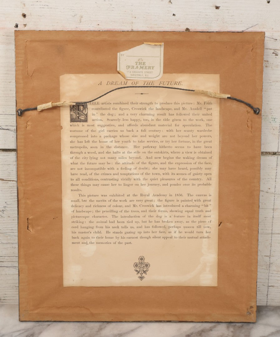 Lot 177 - Antique Print, “A Dream Of The Future,” Depicting Girl And Her Dog, After William Frith, Edmund Ansell, And Thomas Creswick, Exhibited At The Royal Academy, 1856, In Modern Frame, 12-1/4" x 14-3/4"