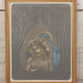 Lot 179 - Vintage Hand Painted Leaf Depicting Jesus Christ And The Virgin Mary, Painted By Father Cornelius Donohue, 1968, In Frame, 8-1/8" x 10-1/4"