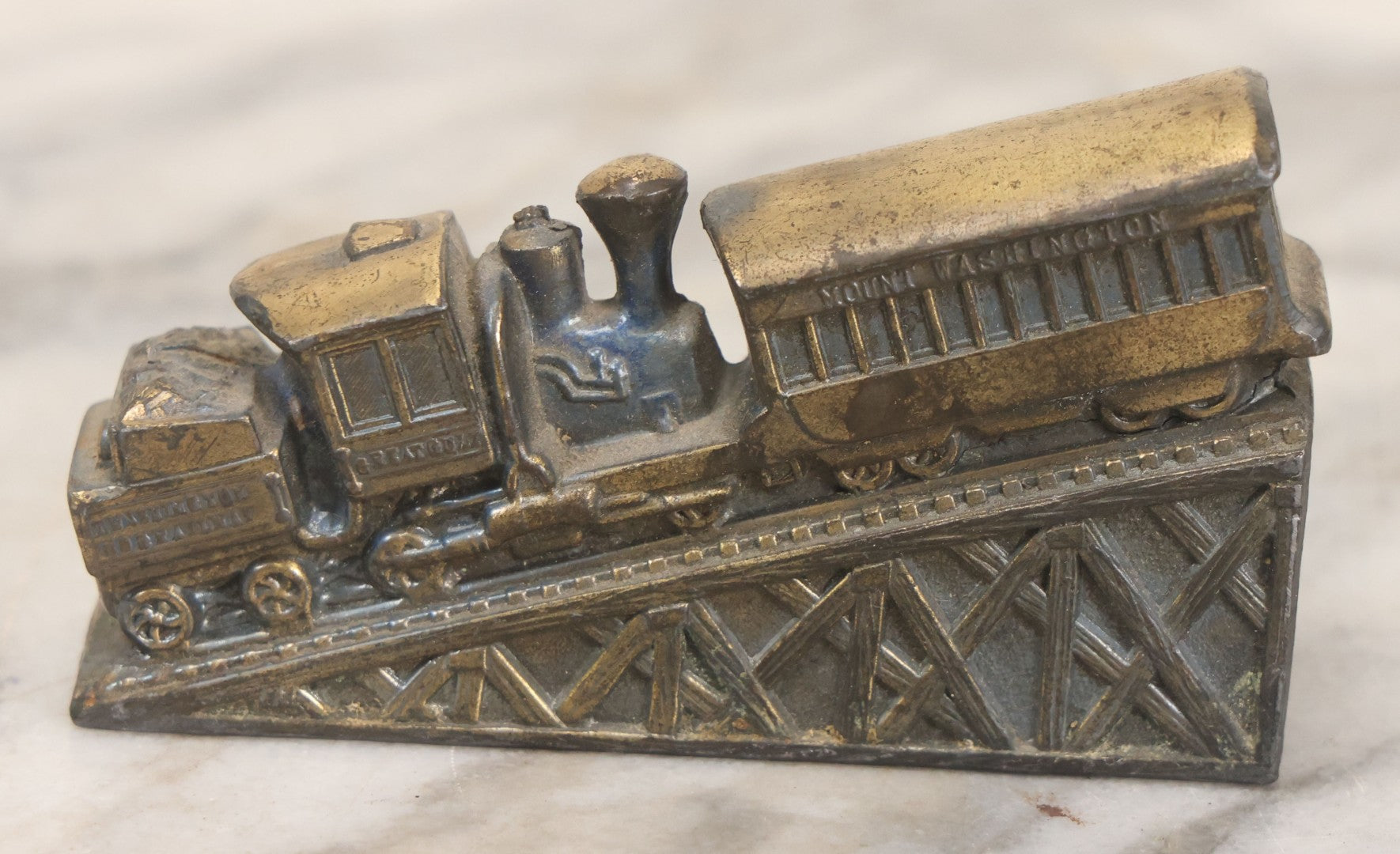 Lot 191 - Pair Of Vintage Pot Metal Souvenir Figurines, Cog Railway White Mountains, New Hampshire And Bison From Mt. Rushmore, South Dakota