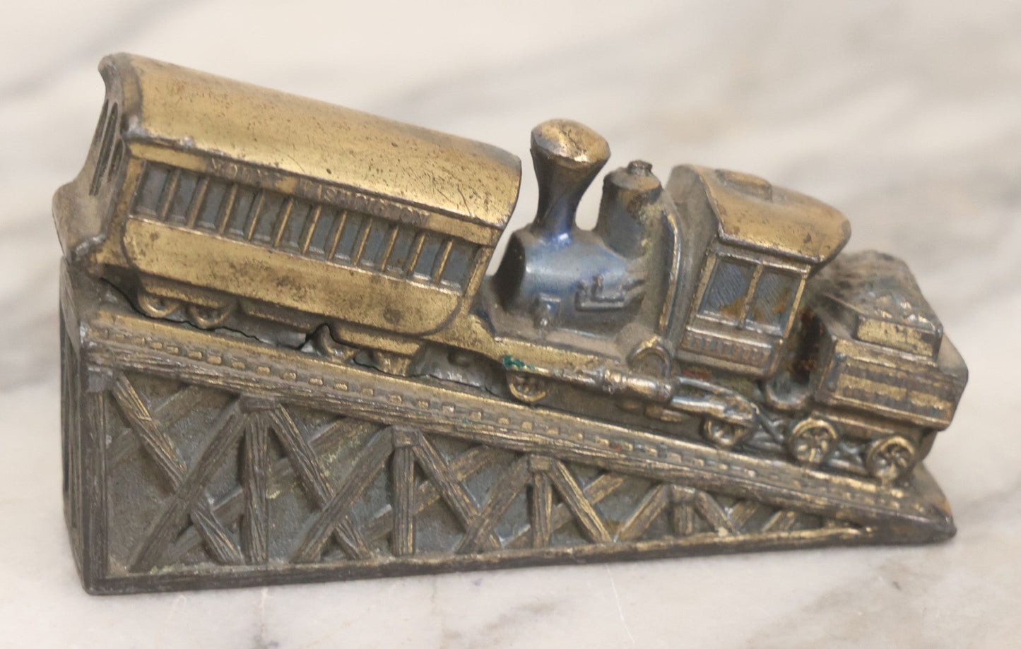 Lot 191 - Pair Of Vintage Pot Metal Souvenir Figurines, Cog Railway White Mountains, New Hampshire And Bison From Mt. Rushmore, South Dakota