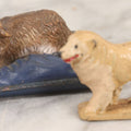 Lot 192 - Pair Of Vintage Dog Figurines, Including Painted Clay Dog On Pillow Box Top And Composition Dog Toy