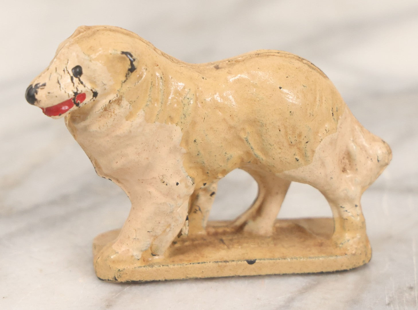 Lot 192 - Pair Of Vintage Dog Figurines, Including Painted Clay Dog On Pillow Box Top And Composition Dog Toy