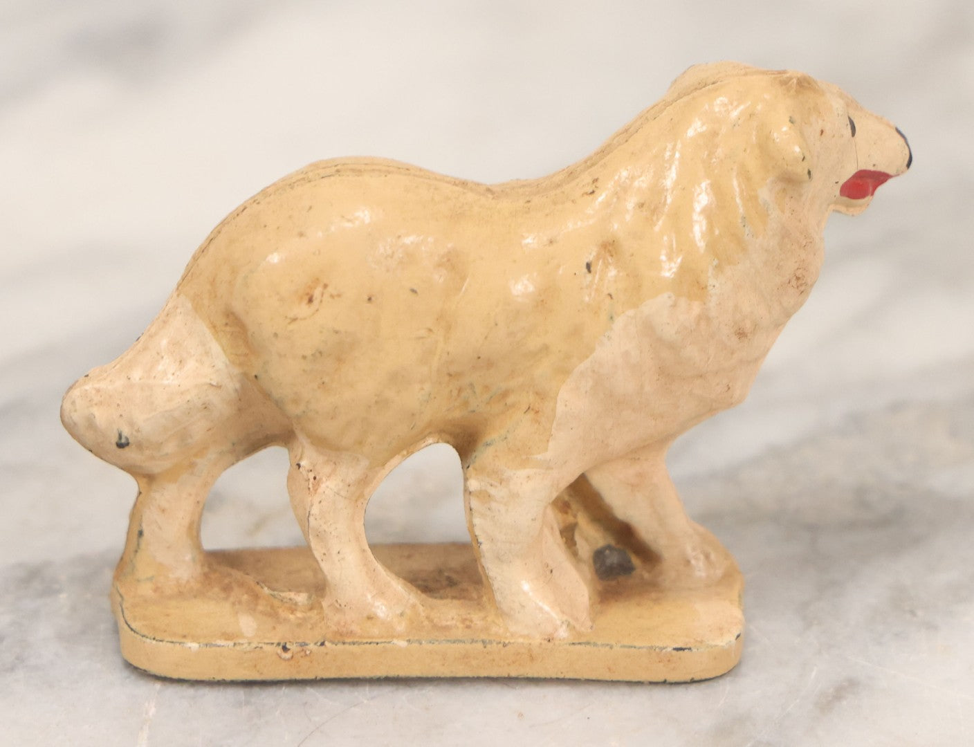 Lot 192 - Pair Of Vintage Dog Figurines, Including Painted Clay Dog On Pillow Box Top And Composition Dog Toy