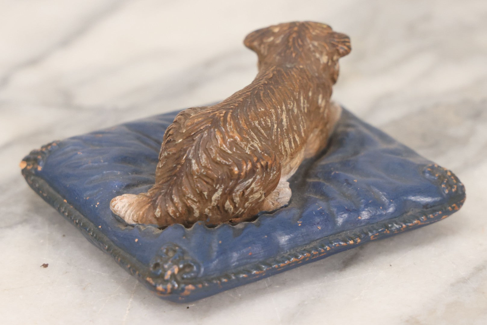 Lot 192 - Pair Of Vintage Dog Figurines, Including Painted Clay Dog On Pillow Box Top And Composition Dog Toy