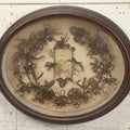 Lot 001 - Antique Victorian Mourning Memorial Human Hair Work Wreath In Deep Oval Shadowbox With Carte De Visite CDV Photograph Of Young Child In Blue Velvet Surround, 18-1/8" x 15-1/4"