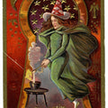 Lot 024 - Antique Embossed Gold-Accented Halloween Postcard Depicting Witch Stirring Cauldron Beneath Stars, Halloween Series No. 3, Postmarked Buffalo, New York, 1911, Written On Verso