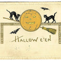 Lot 032 - Antique Hand-Embossed Halloween Postcard Featuring Jack-O-Lantern, Black Cats, Bats, And Broom, H. L. Woehler, Buffalo, New York, Made In Germany, Postmarked Detroit, Michigan, 1910, Addressed To Berwyn, Illinois