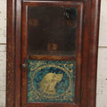 Lot 037 - Antique Wooden Clock Case With Reverse-Painted Dog Head Decoration, Seth Thomas, Thomaston, Connecticut, With Paper Label From O.J. Dodge, Watchmaker And Jeweler, Barre, Vermont, 13-3/4" x 16-1/2"