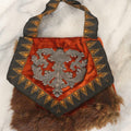 Lot 044 - Antique Victorian Red Velvet And Fur Handbag With Ornate Metal Filigree Appliqué And Brocade Interior