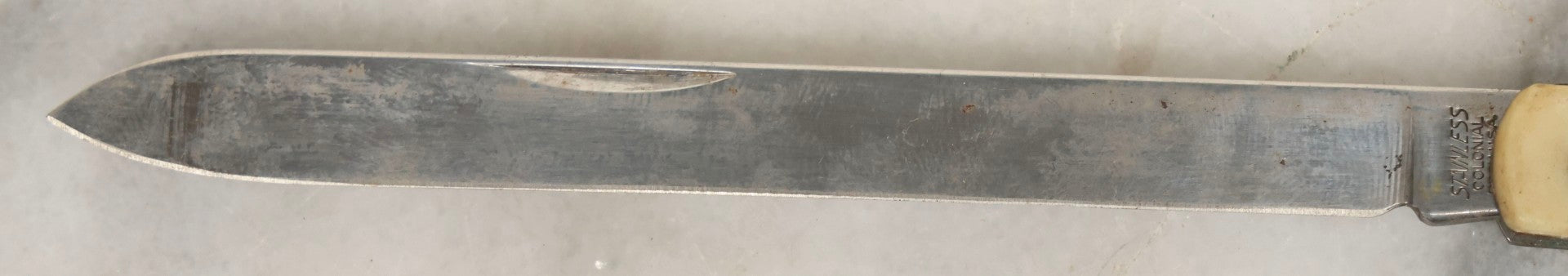 Lot 068 - Vintage Long And Narrow Pocket Knife With Bone Handle And 4.5" Blade, Colonial, Providence, Rhode Island, 5-7/8" L