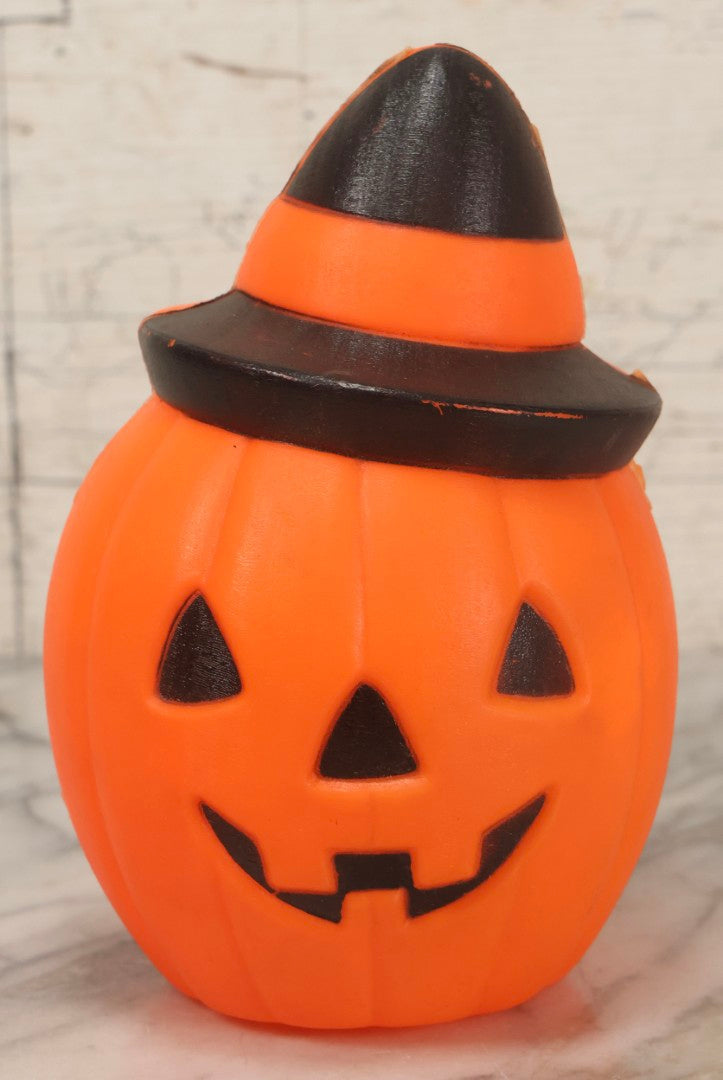 Lot 084 - Vintage Light-Up Jack-O-Lantern JOL. Blow Mold Pumpkin With Witch Hat By Carolina Enterprises, Copyright 1981