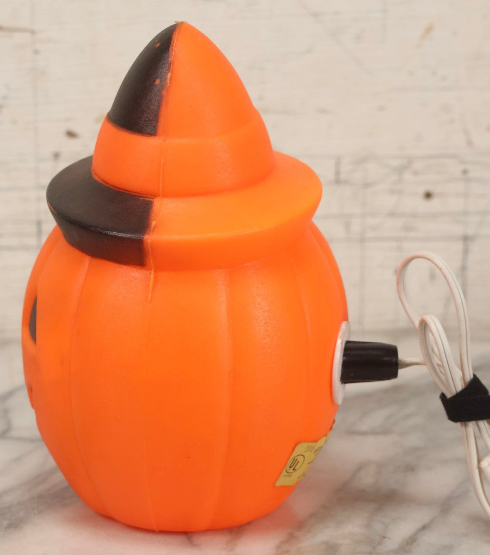 Lot 084 - Vintage Light-Up Jack-O-Lantern JOL. Blow Mold Pumpkin With Witch Hat By Carolina Enterprises, Copyright 1981