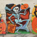 Lot 089 - Grouping Of Three Vintage Halloween Die-Cut Decorations By Eureka USA. Featuring Skeleton, Black Cat, And Owl On Jack-O-Lantern, Circa 1980s