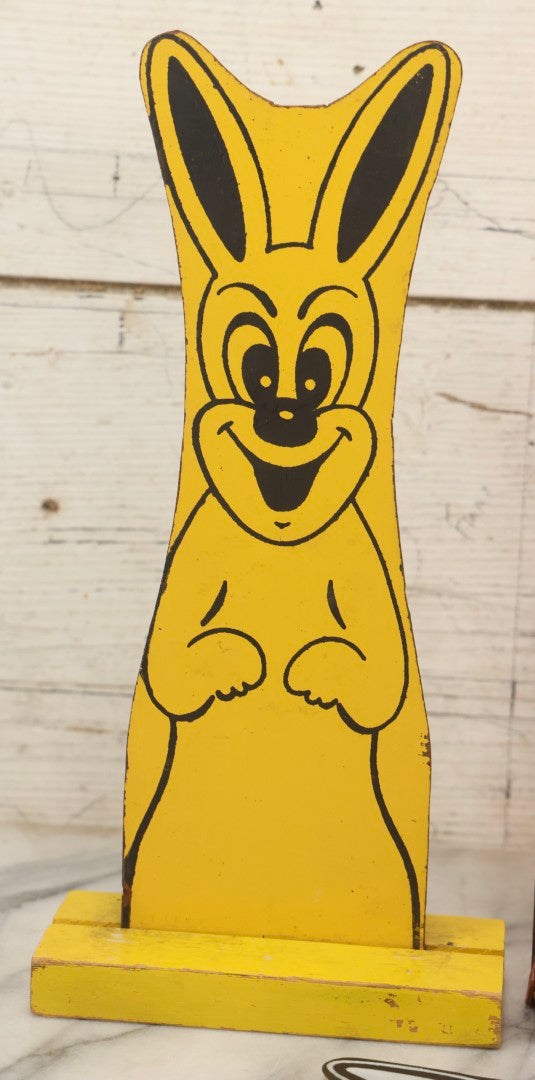 Lot 092 - Vintage “Hippity Hop Rabbit” Magic Trick With Two Masonite Rabbits On Yellow Wood Pedestals, One Magic Box Included, As Found