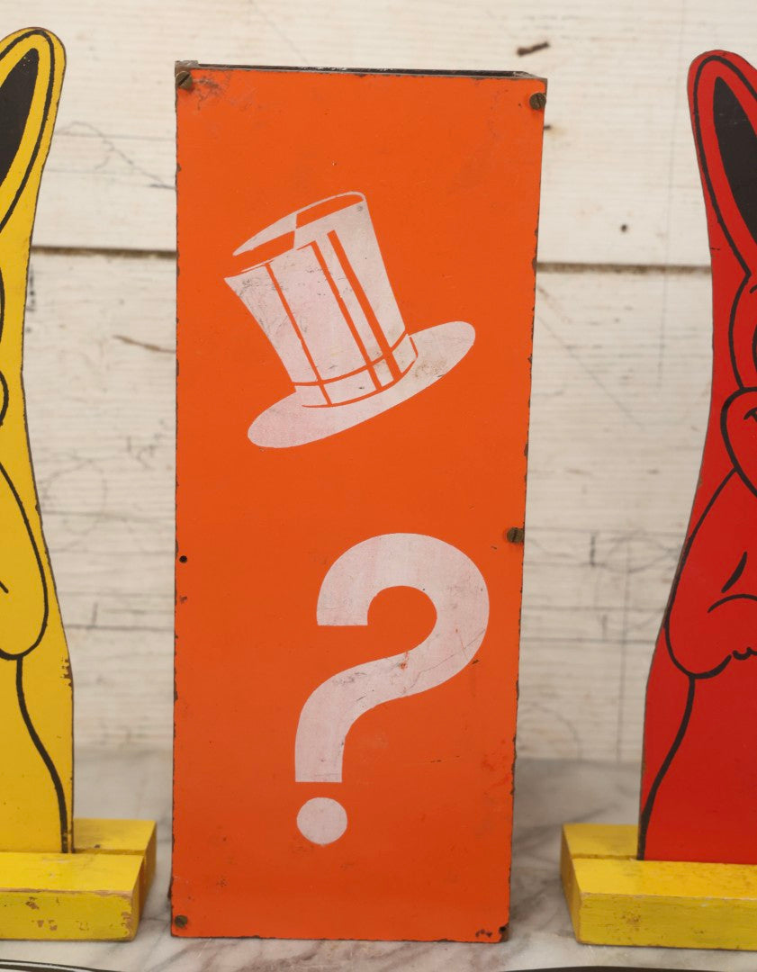 Lot 092 - Vintage “Hippity Hop Rabbit” Magic Trick With Two Masonite Rabbits On Yellow Wood Pedestals, One Magic Box Included, As Found