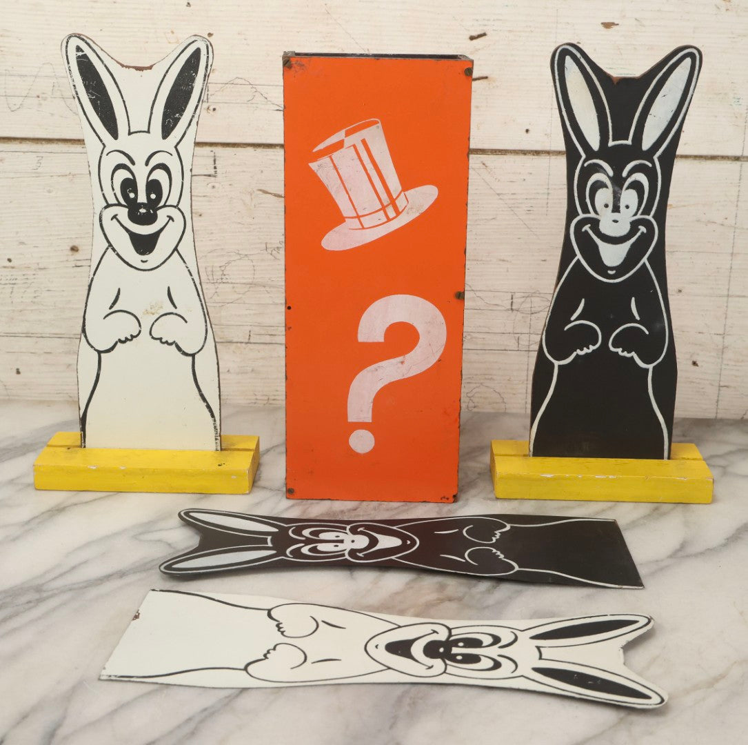 Lot 092 - Vintage “Hippity Hop Rabbit” Magic Trick With Two Masonite Rabbits On Yellow Wood Pedestals, One Magic Box Included, As Found