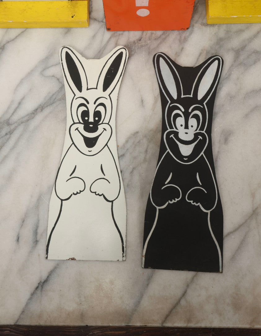 Lot 092 - Vintage “Hippity Hop Rabbit” Magic Trick With Two Masonite Rabbits On Yellow Wood Pedestals, One Magic Box Included, As Found