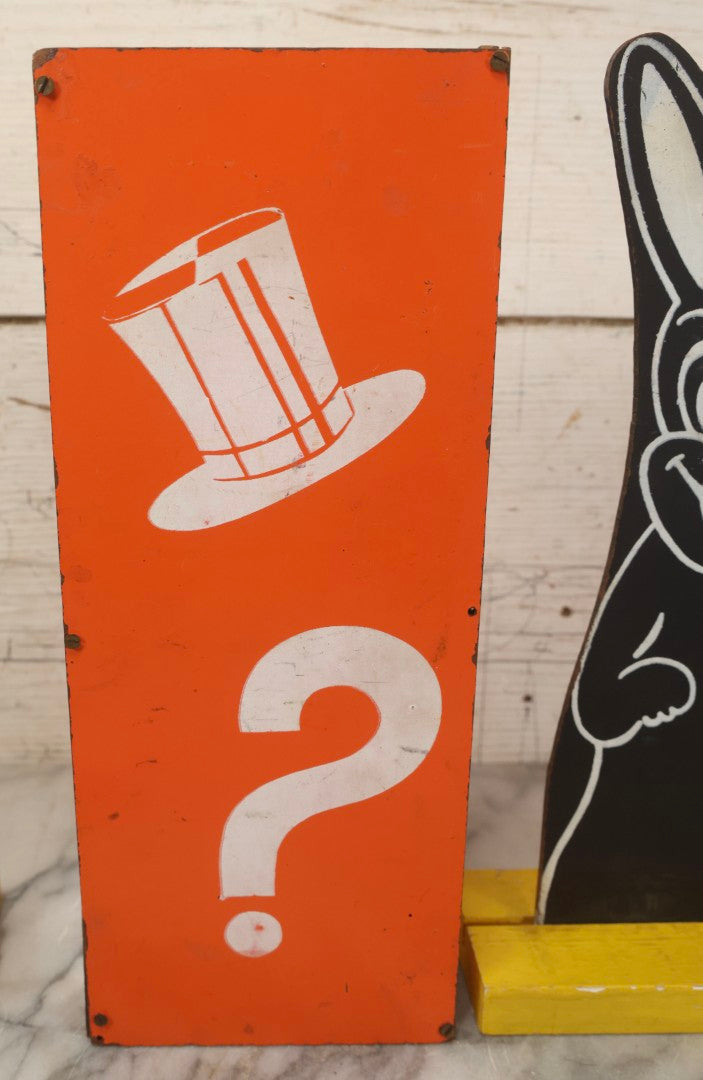 Lot 092 - Vintage “Hippity Hop Rabbit” Magic Trick With Two Masonite Rabbits On Yellow Wood Pedestals, One Magic Box Included, As Found