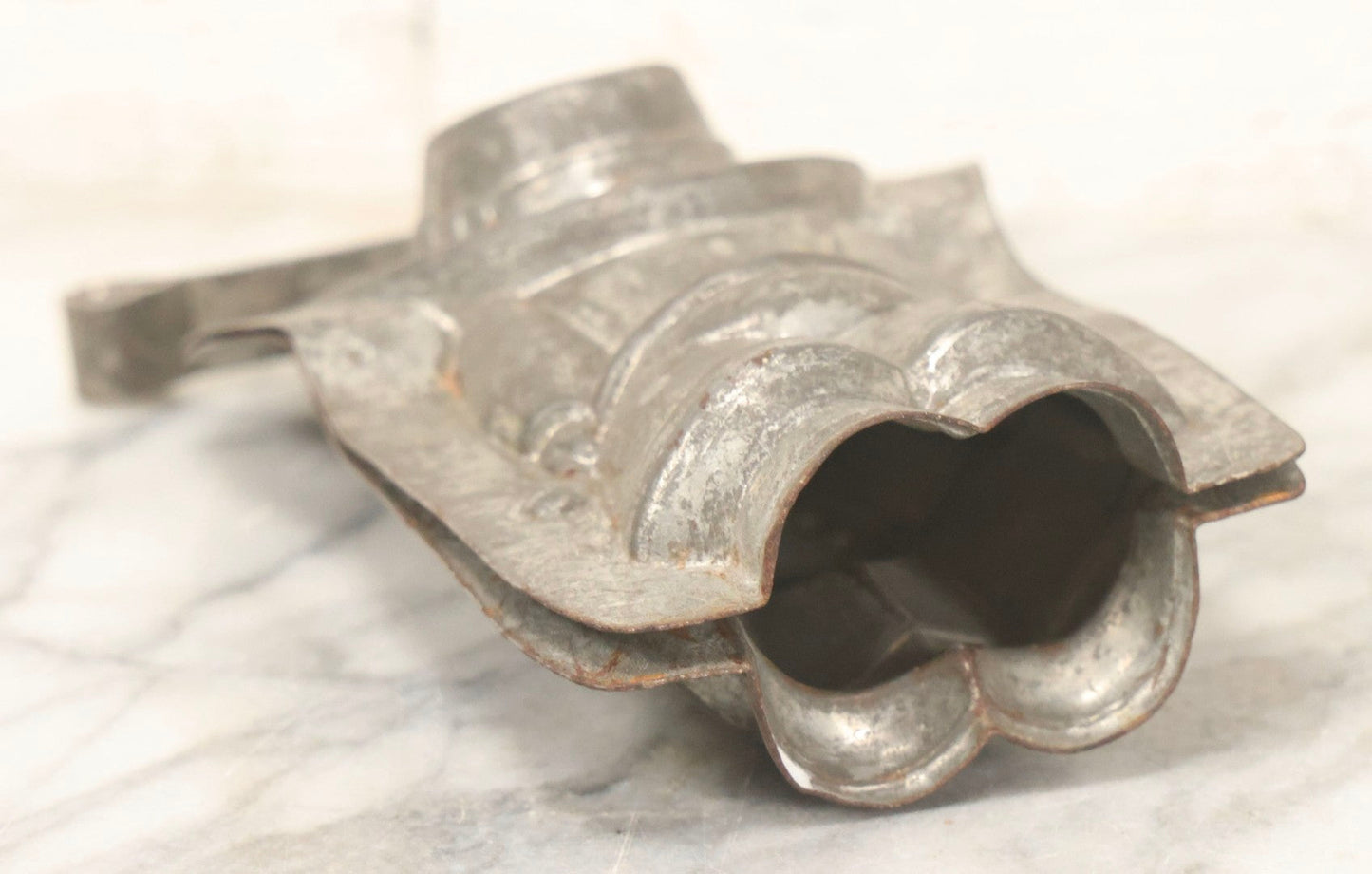 Lot 094 - Antique Anton Reich Dresden Tin Chocolate Mold Of Little Boy In Jacket, Square Pants, And Large Sun Hat, Missing Two Of Three Clips