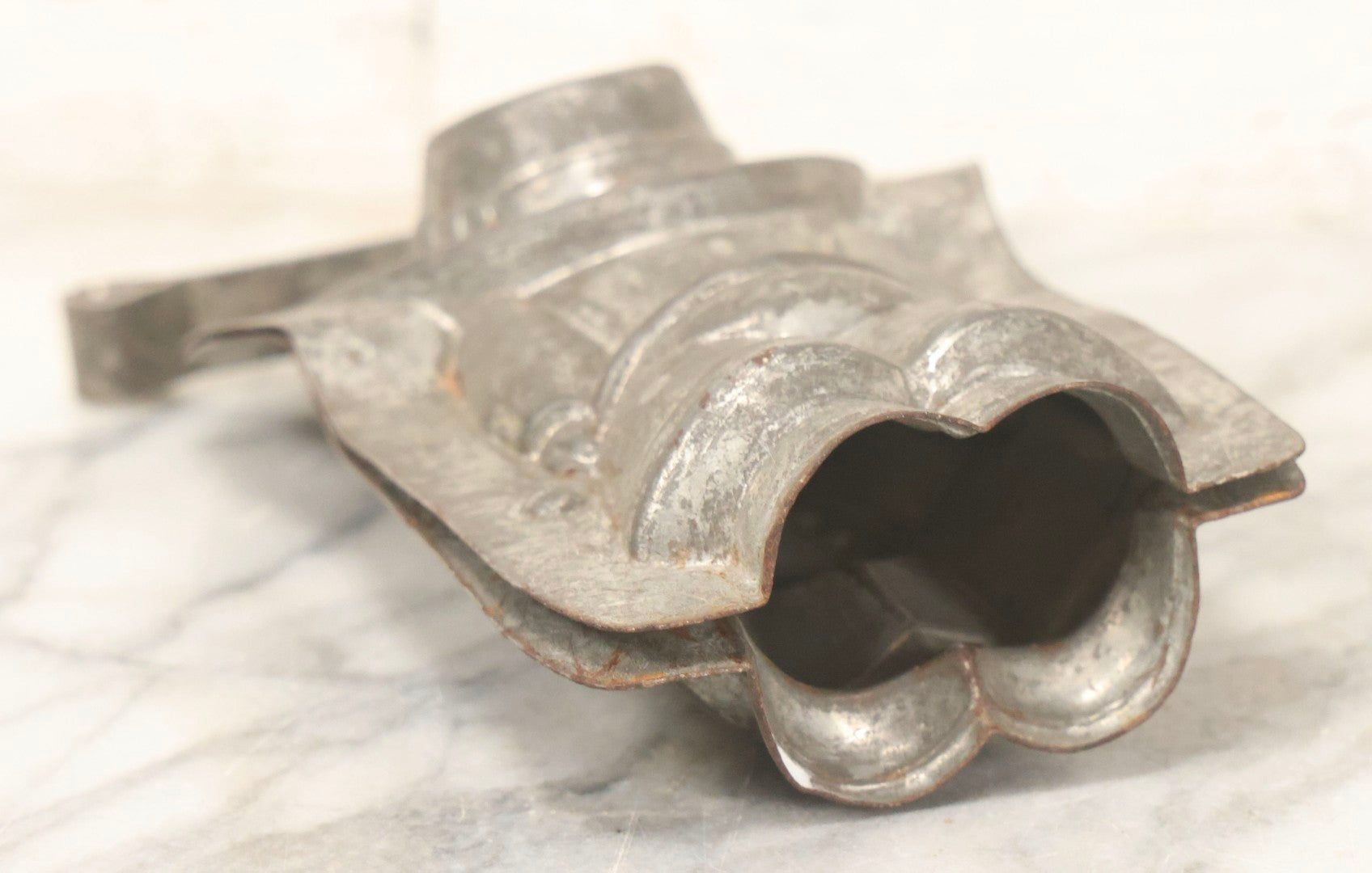 Lot 094 - Antique Anton Reich Dresden Tin Chocolate Mold Of Little Boy In Jacket, Square Pants, And Large Sun Hat, Missing Two Of Three Clips