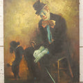 Lot 095 - Vintage Oil On Canvas Painting Of Crying Sad Clown Seated With Cane And Black Poodle Dog Begging At Feet, Signed Johnson, Circa 1985, 16" x 20"