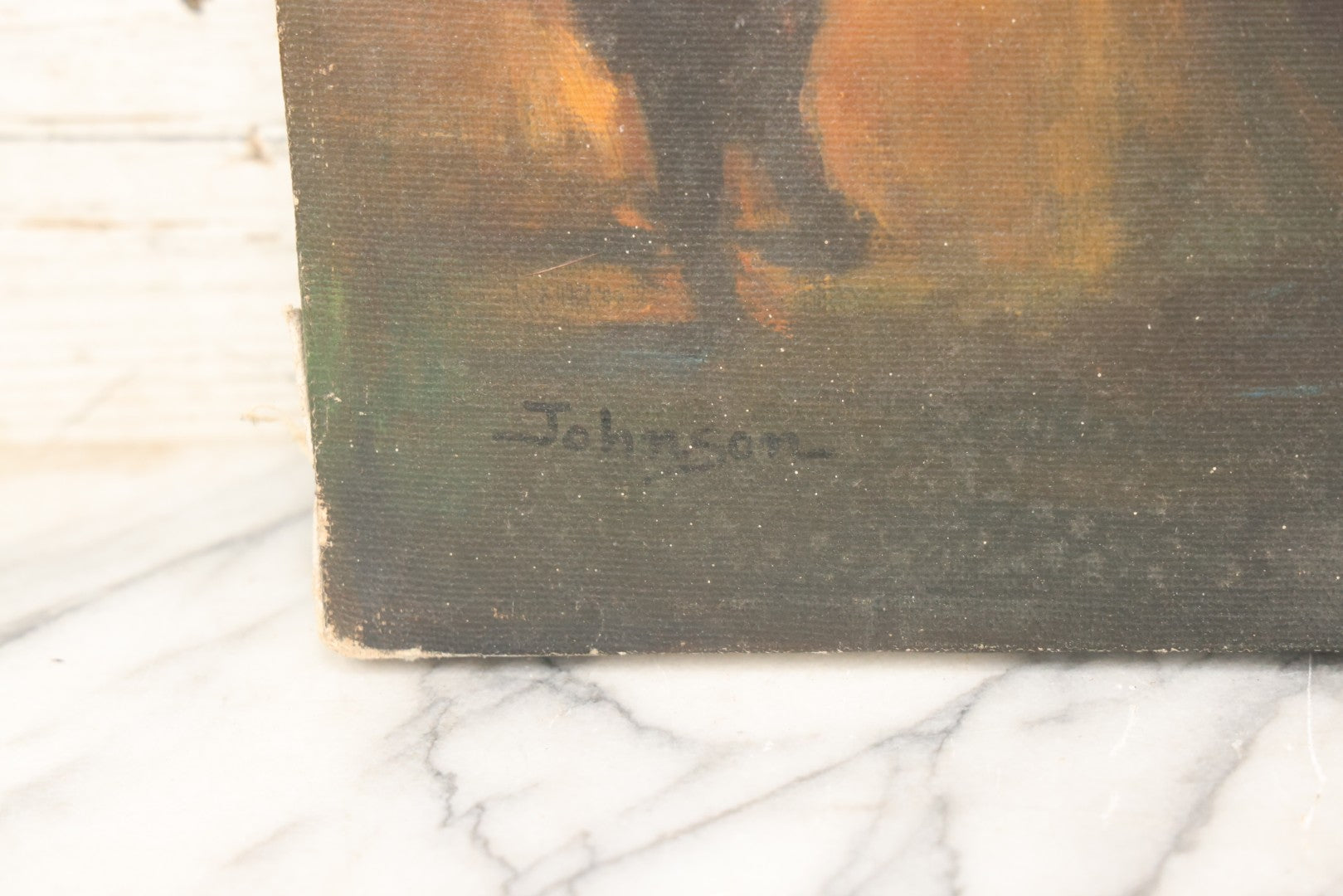 Lot 095 - Vintage Oil On Canvas Painting Of Crying Sad Clown Seated With Cane And Black Poodle Dog Begging At Feet, Signed Johnson, Circa 1985, 16" x 20"