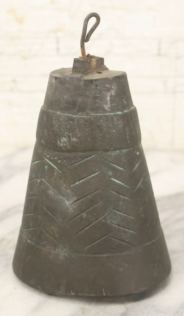 Lot 098 - Vintage Hand-Forged Bronze Nesting Temple Bell With Wire Loop Hanger, Likely Indian Or Nepalese, Circa 1920–1950, 6" H