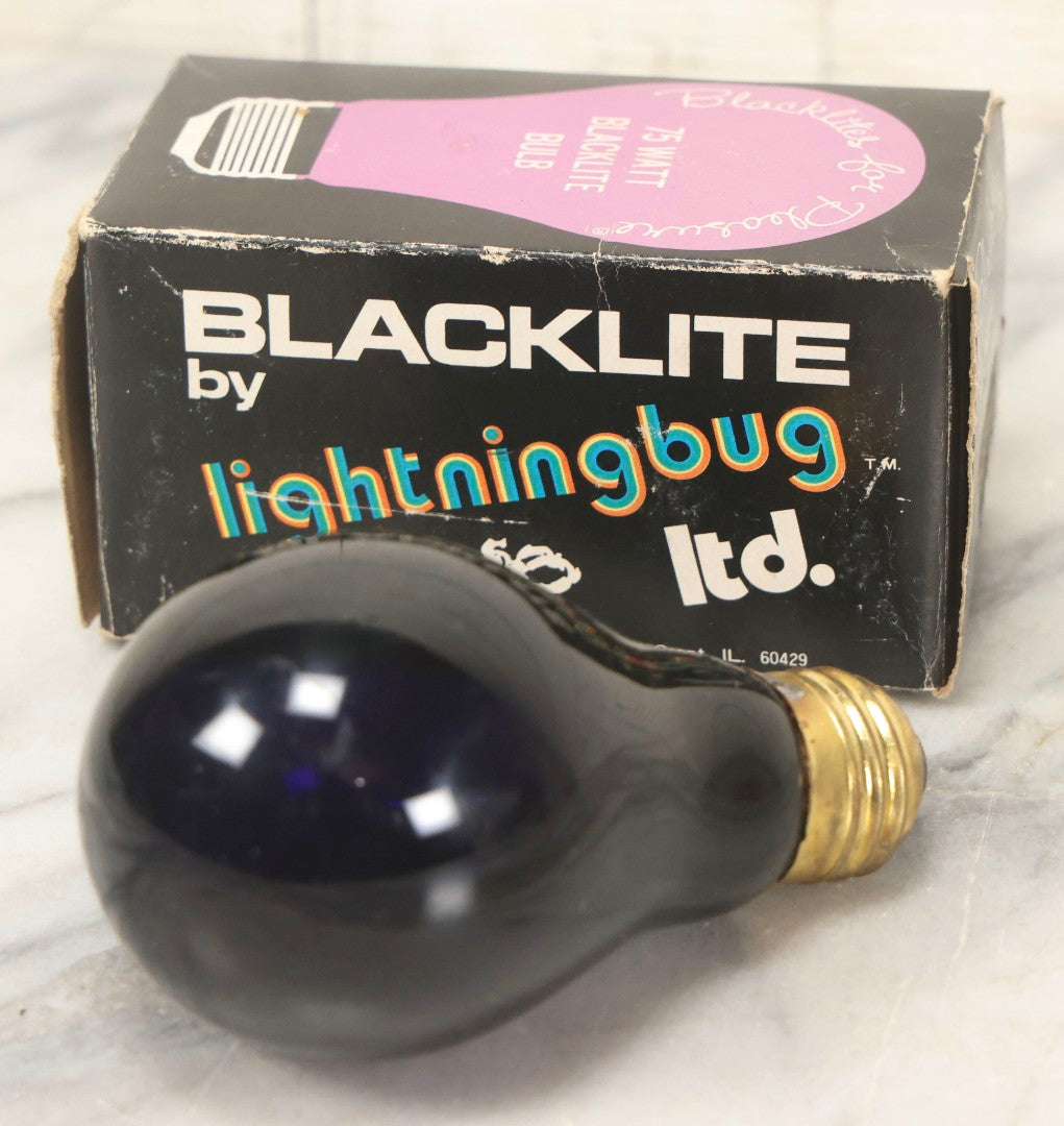Lot 101 - Vintage 75 Watt Incandescent Blacklight Bulb In Original Box By Lightning Bug Ltd., Hazel Crest, Illinois, Made In Korea, 1975