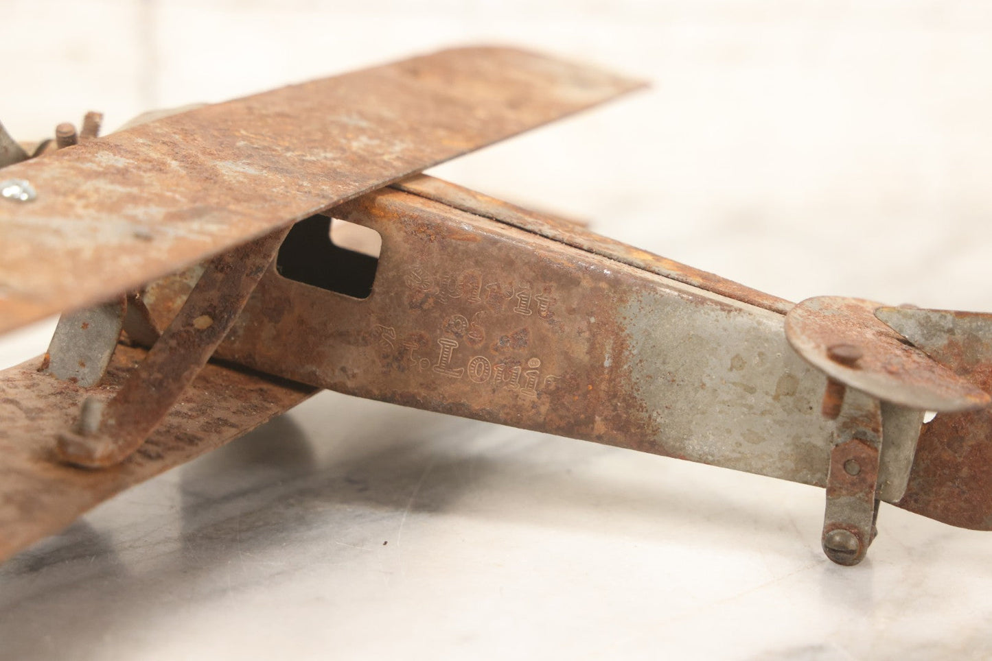 Lot 105 - Vintage Metalcraft No. 950 Tin Model Toy Of The Spirit Of St. Louis Airplane, As Found, Very Rusted, 11-1/2" L