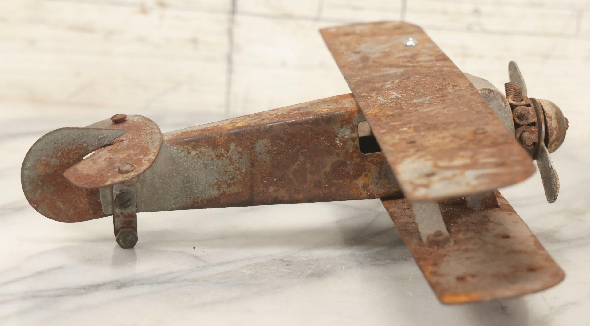 Lot 105 - Vintage Metalcraft No. 950 Tin Model Toy Of The Spirit Of St. Louis Airplane, As Found, Very Rusted, 11-1/2" L
