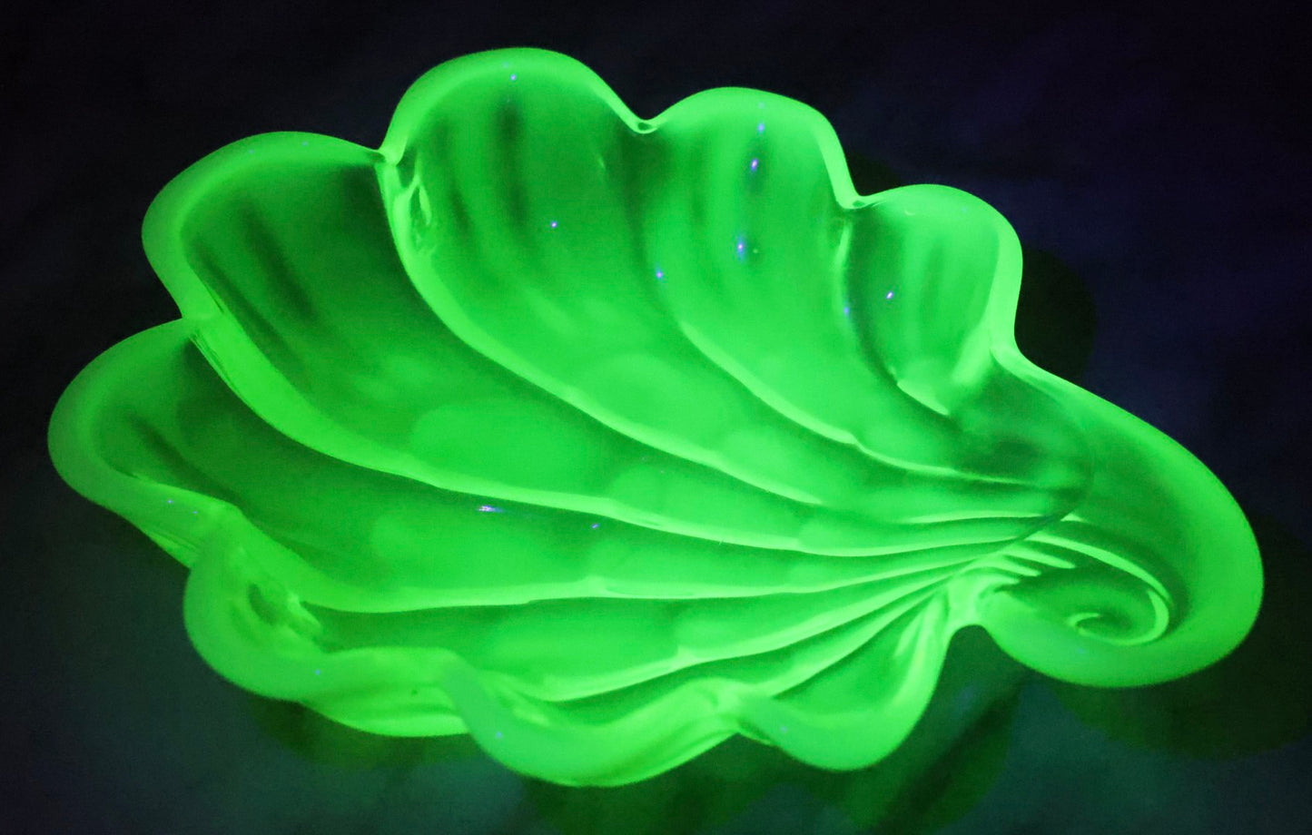Lot 107 - Vintage Yellow-Green Uranium Vaseline Opalescent Glass Shell Dish, Glows Under Blacklight, In The Style Of Duncan Miller “Sanibel”