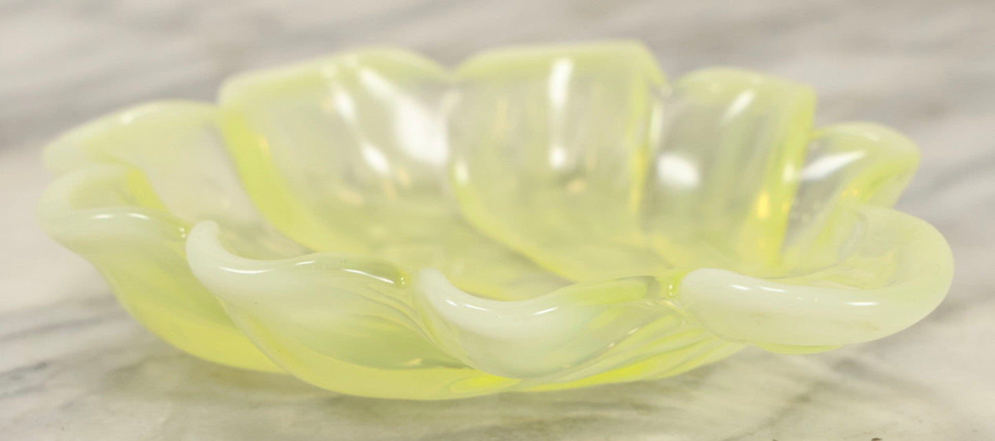 Lot 107 - Vintage Yellow-Green Uranium Vaseline Opalescent Glass Shell Dish, Glows Under Blacklight, In The Style Of Duncan Miller “Sanibel”