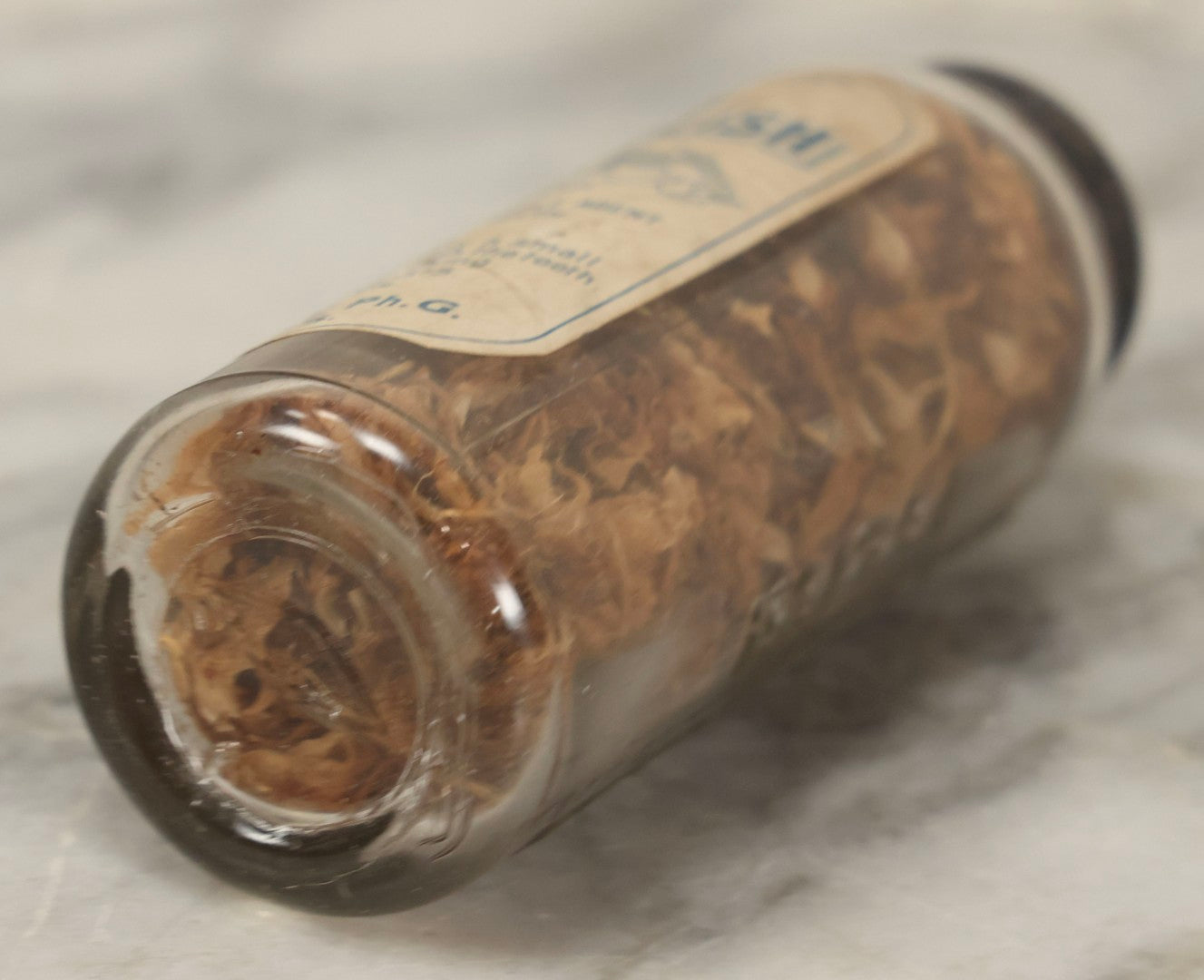 Lot 111 - Antique Hovey's Dental Polish Tooth Powder Jar, Ralph C. Hovey, Ph.G., Lynn, Massachusetts, Later Reused To Store Herbal Material, 4-3/4" H