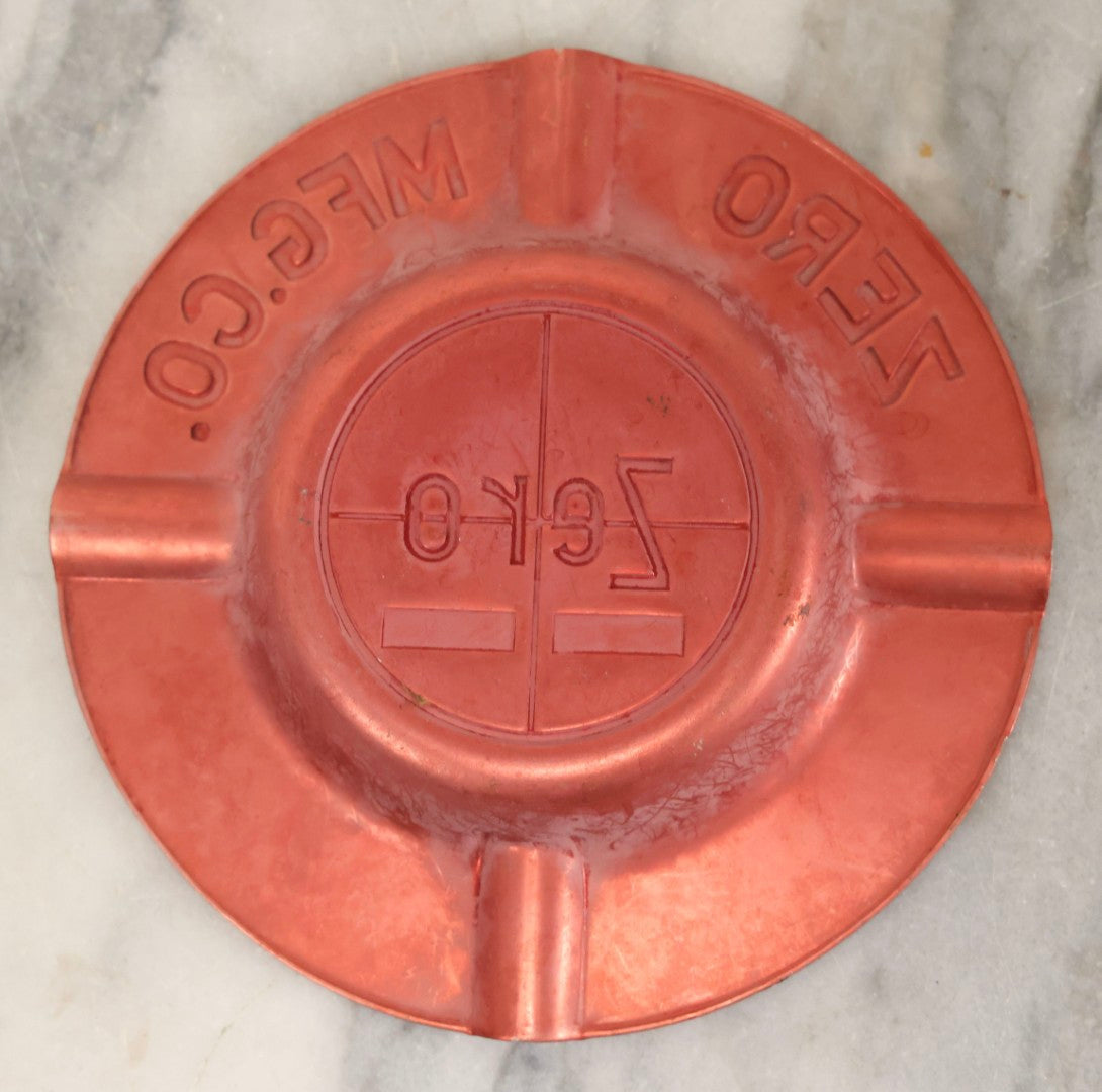 Lot 117 - Vintage Zero Mfg. Co. Pressed Metal Red Ashtray, Burbank, California / Monson, Massachusetts, 5-7/8" Diameter