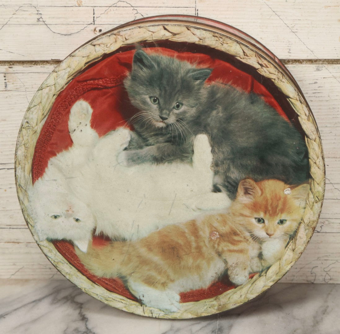 Lot 121 - Vintage Circular Biscuit Tin With Photograph Of Three Kittens On Lid, Carr's Of Carlisle, England, 10" Diameter