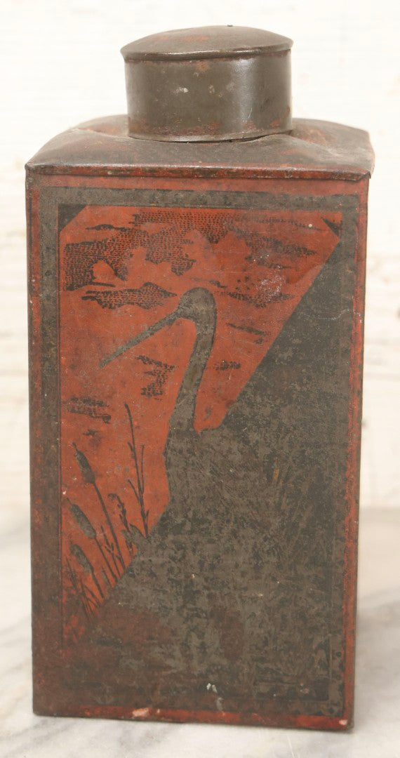Lot 122 - Antique Japanese Tin Tea Canister With Lithographed Orientalist Scenes, Obelisk, And Umbrella Lady Motif, Late 19th Century, 7-3/4" H