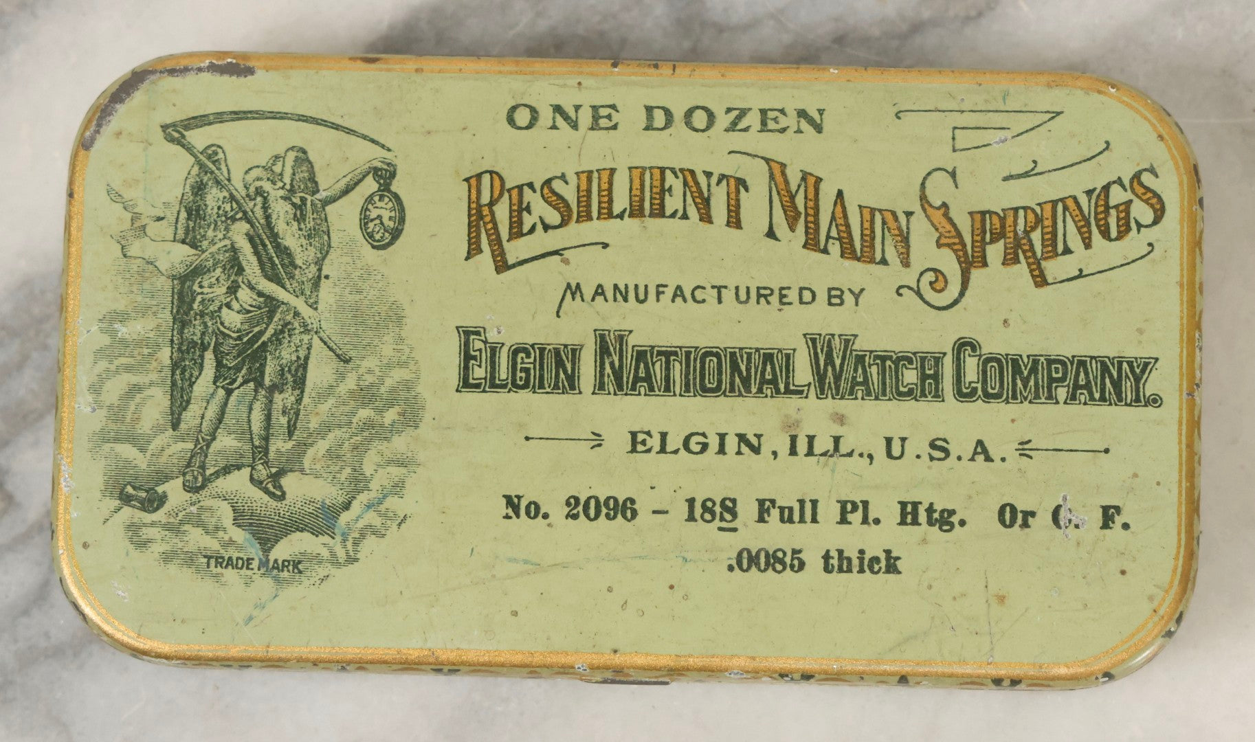 Lot 123 - Grouping Of Six Antique Watchmakers Mainspring Parts Tins Including Waltham, M. Myers, Elgin National, And Meyer Jewelry Co.