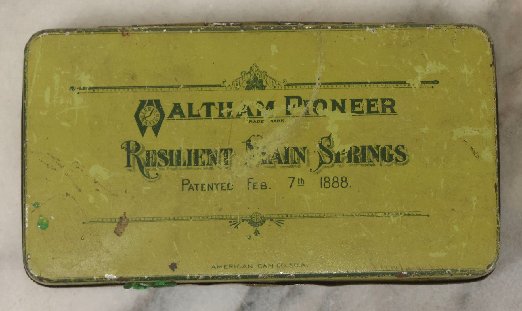 Lot 123 - Grouping Of Six Antique Watchmakers Mainspring Parts Tins Including Waltham, M. Myers, Elgin National, And Meyer Jewelry Co.