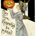 Lot 132 - Antique Embossed Halloween Postcard “May Your Halloween Be Merry” Depicting Woman Holding Jack-O-Lantern Beside Pumpkins On Candelabra, L. & E. Serie 2262, Reading, Pennsylvania, 1910, Addressed To Shoemakersville, Pennsylvania