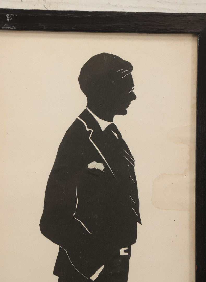 Lot 138 - Antique Hand-Cut Paper Silhouette Of Man In Suit With Tie, Hands In Pockets, By Beatrix Sherman, Ritz-Carlton Shop, Atlantic City, New Jersey, Circa 1930, 6-1/4" x 12-3/4"