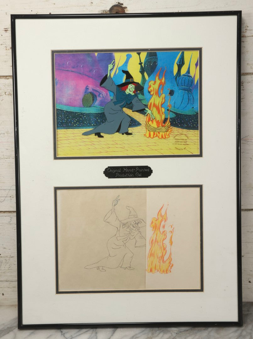 Lot 140 - Vintage Original Hand-Painted Animation Production Cel Featuring Mombi The Witch Conjuring Fire From "Journey Back To Oz," Filmation Associates, 1972, With Certificate Of Authenticity, 18-1/4" x 25-1/4"