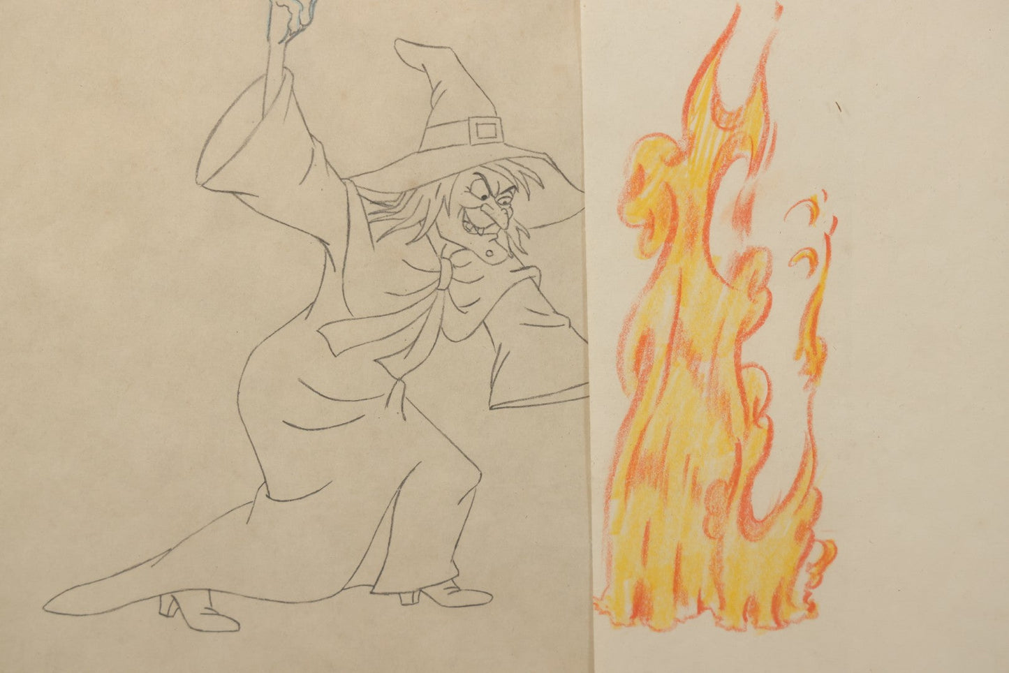 Lot 140 - Vintage Original Hand-Painted Animation Production Cel Featuring Mombi The Witch Conjuring Fire From "Journey Back To Oz," Filmation Associates, 1972, With Certificate Of Authenticity, 18-1/4" x 25-1/4"