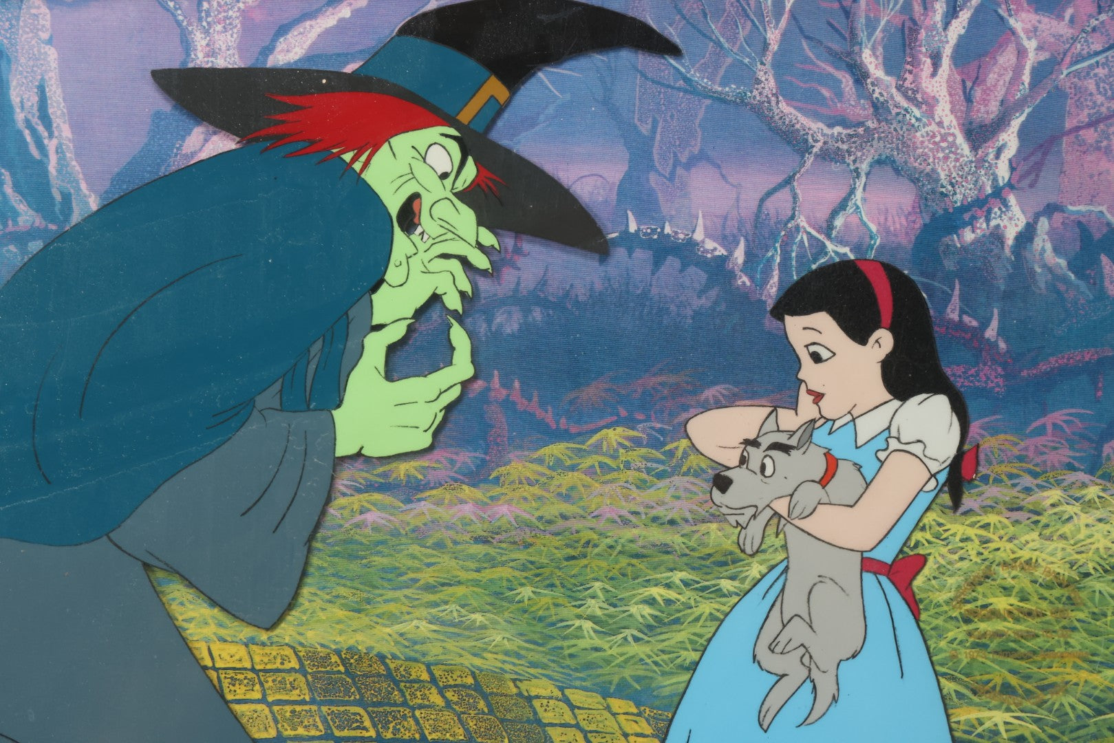Lot 141 - Vintage Original Hand-Painted Animation Production Cel Featuring Mombi The Witch And Dorothy With Toto From "Journey Back To Oz," Filmation Associates, 1972, With Certificate Of Authenticity, 18-1/4" x 25-1/4"