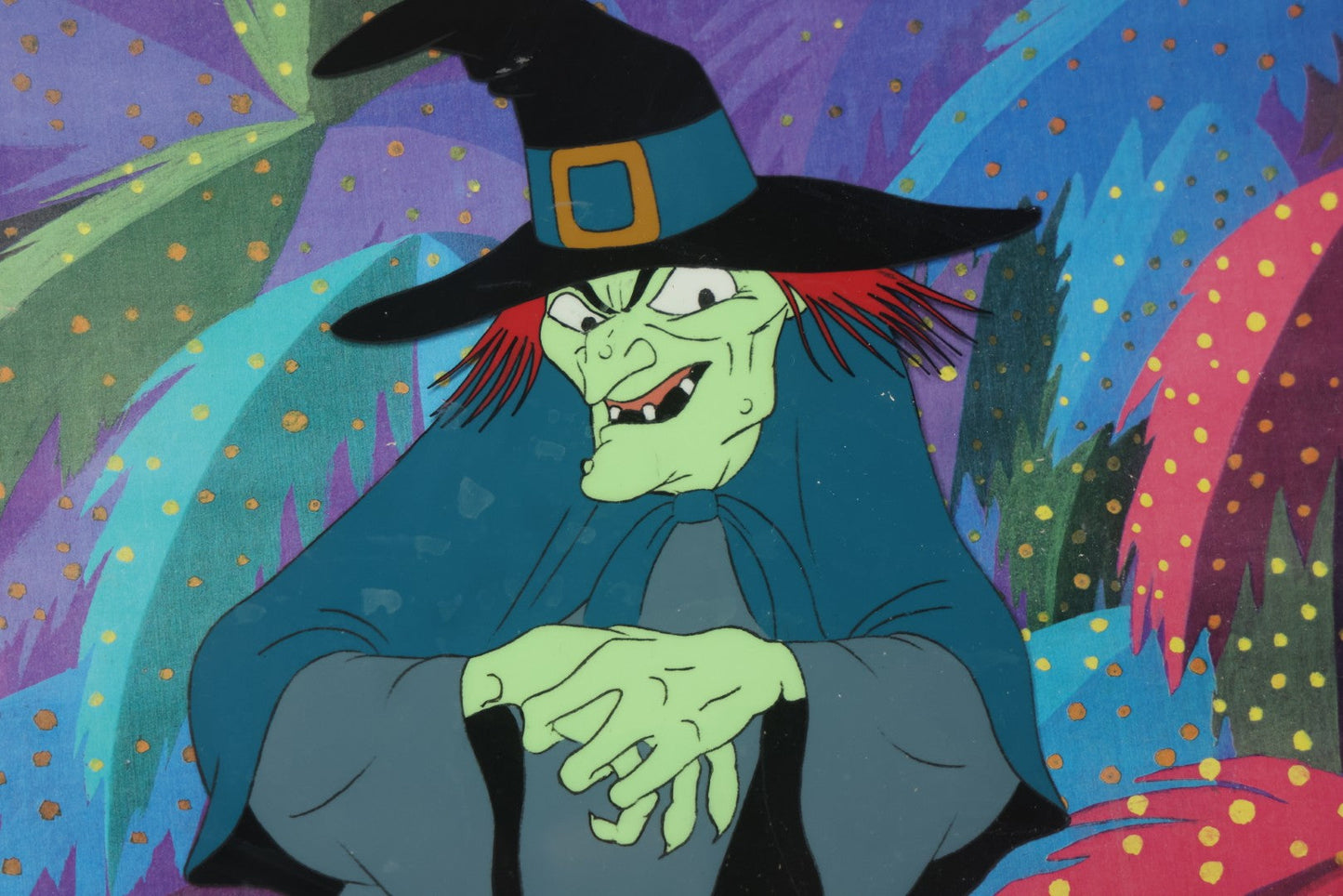 Lot 142 - Vintage Original Hand-Painted Animation Production Cel Featuring Mombi The Witch From "Journey Back To Oz," Filmation Associates, 1972, Certificate Of Authenticity Missing, 18-1/4" x 25-1/4"
