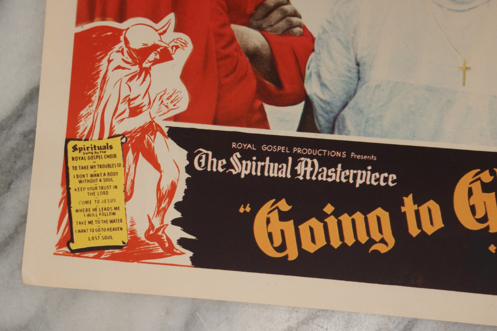 Lot 143 - Vintage Lobby Card From The All-Black Cast Gospel Race Film "Going To Glory ... Come To Jesus" Depicting The Devil Tempting A Woman, Royal Gospel Productions, Circa 1946–1947, Lost Film, 14" x 11"