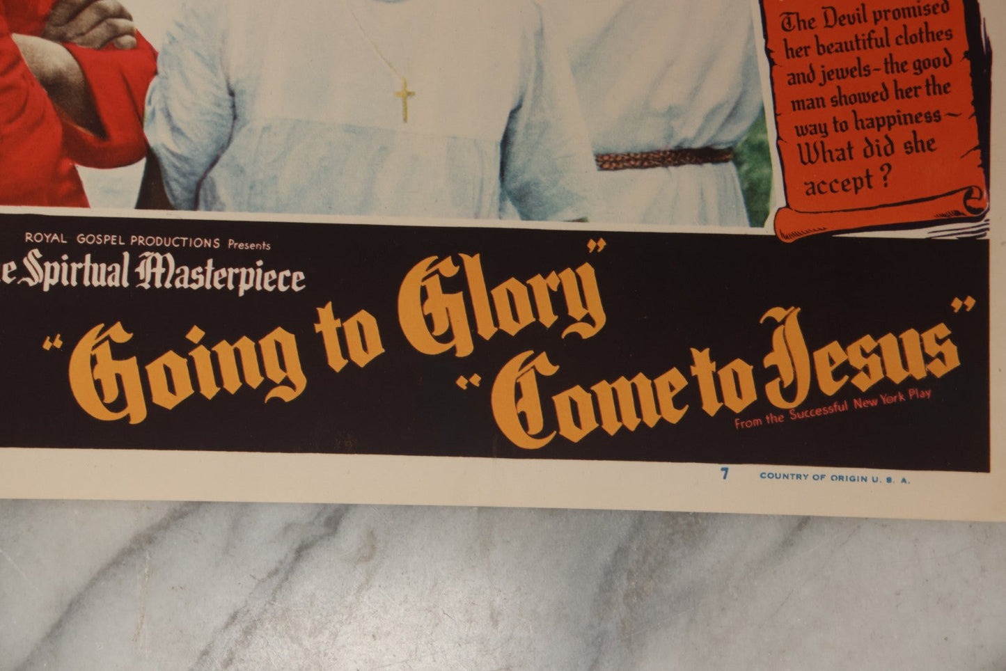 Lot 143 - Vintage Lobby Card From The All-Black Cast Gospel Race Film "Going To Glory ... Come To Jesus" Depicting The Devil Tempting A Woman, Royal Gospel Productions, Circa 1946–1947, Lost Film, 14" x 11"