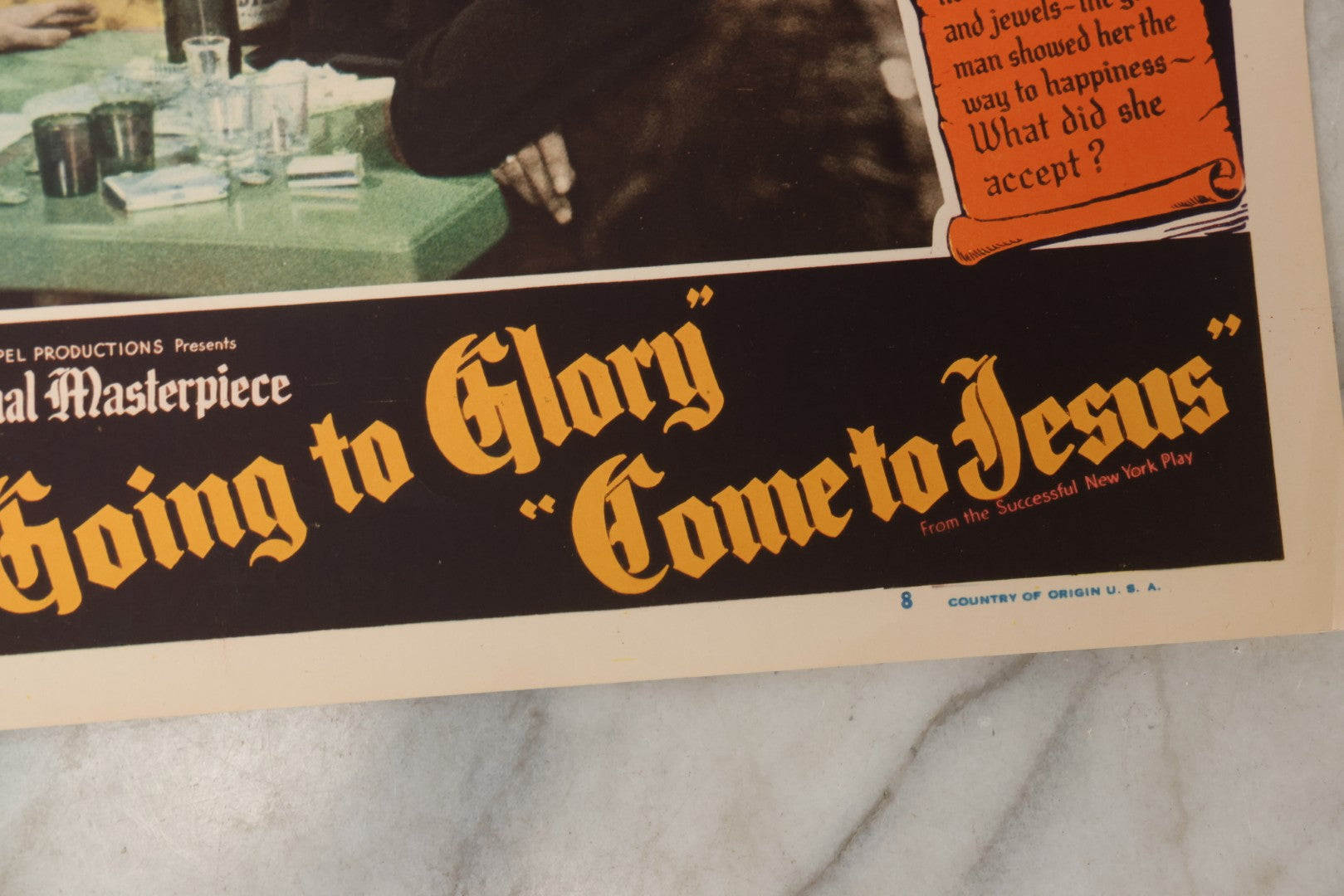 Lot 145 - Vintage Lobby Card From The All-Black Cast Gospel Race Film "Going To Glory ... Come To Jesus" Depicting A Barroom Temptation Scene With The Devil's Influence, Royal Gospel Productions, Circa 1946–1947, Lost Film, 14" x 11"